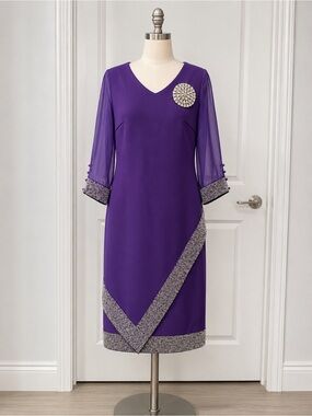 Lily & Taylor Purple Embellished Midi Dress Women’s Size 6 Church Formal NWT